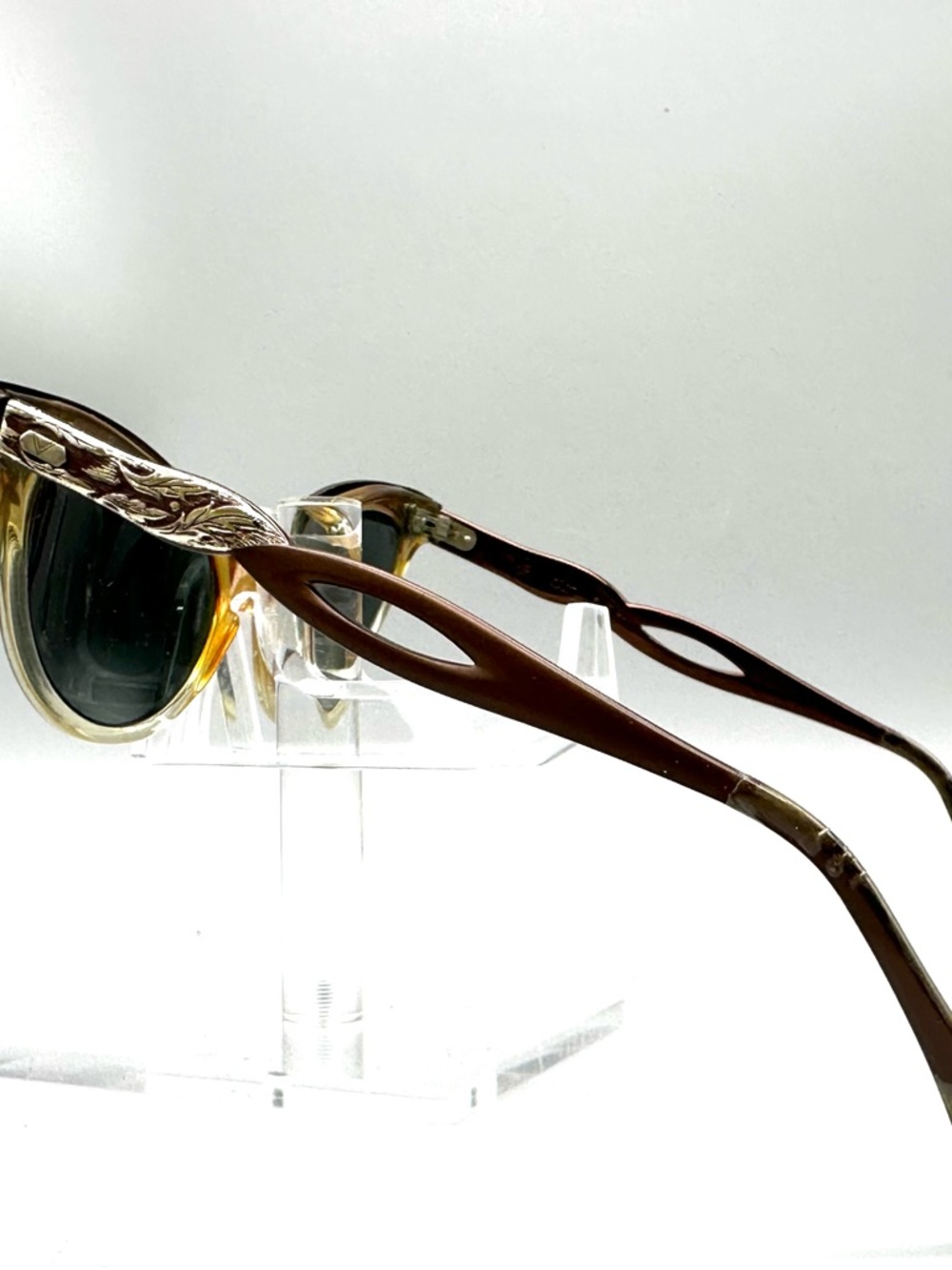 Vintage Victory Cat Eyeglasses Copper Aluminum Floral Filigree 5 1/2 ALUM - Picture 4 of 6